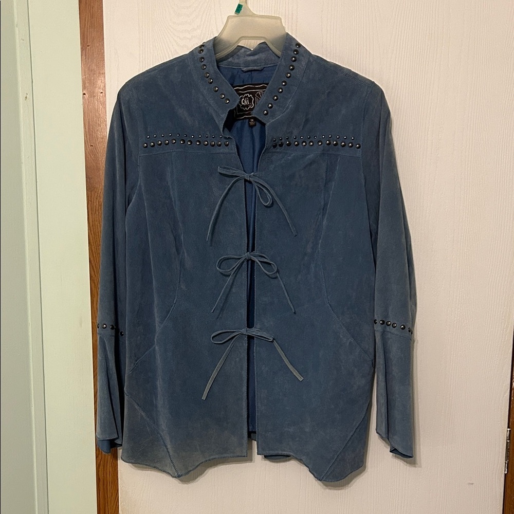 Chi by Falchi Genuine Leather Jacket with Studded Details and Tie Front Size 1X